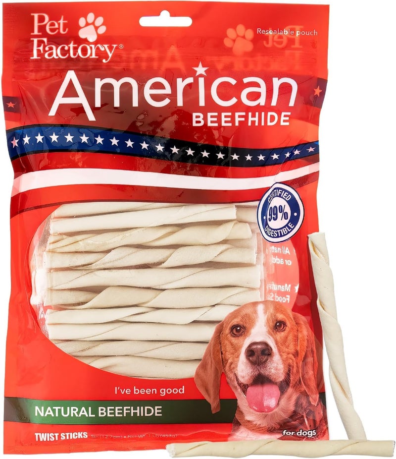 Pet Factory American Beefhide 5" Twist Sticks Dog Chew Treats - Natural Flavor, 1 lb - Image 1